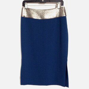 Diane von Furstenberg Blue & Metallic Straight & Pencil Midi Stretch Skirt 6